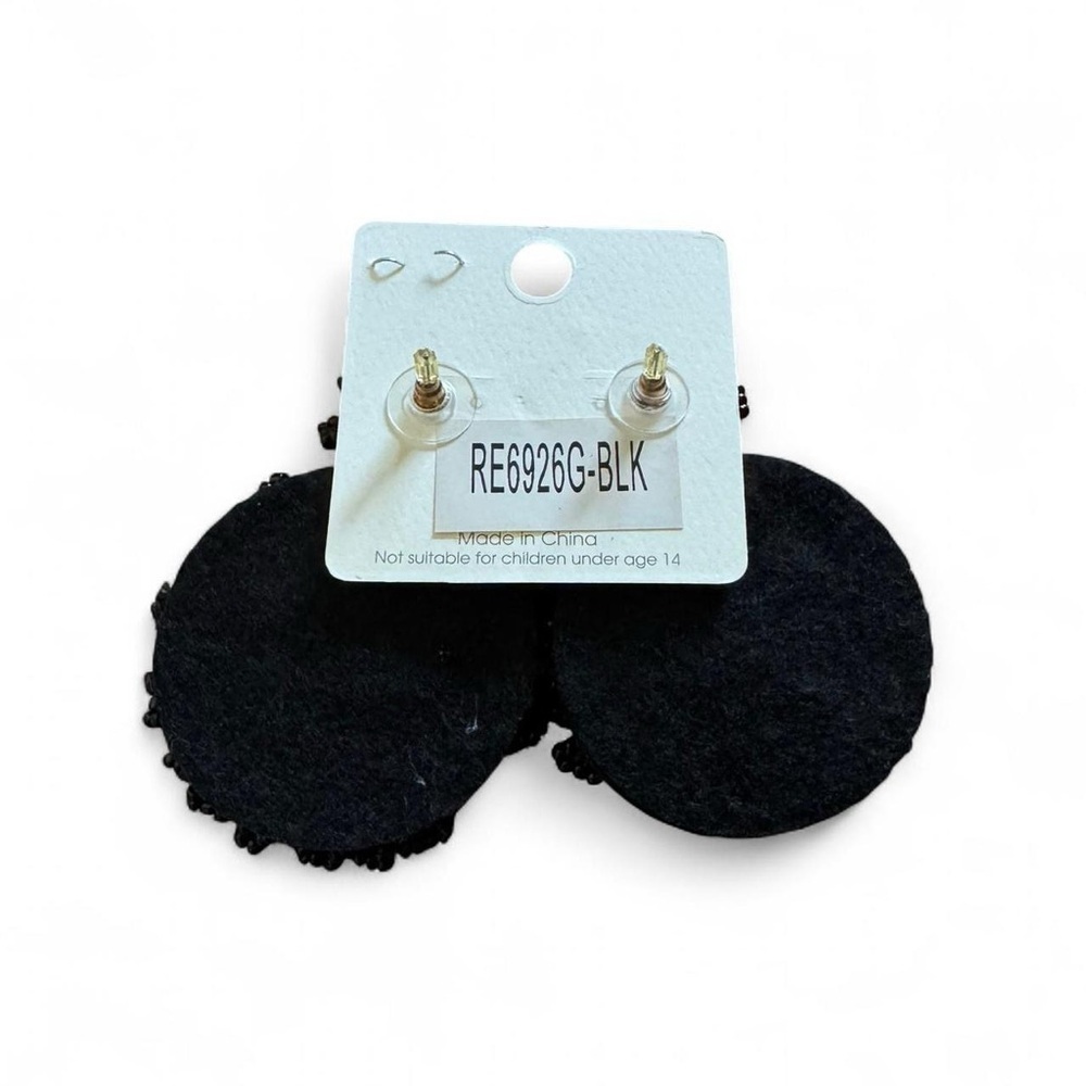 Elegant Black Beaded Statement Drop Earrings, Round Bohemian Oversized Style - Picture 2 of 2
